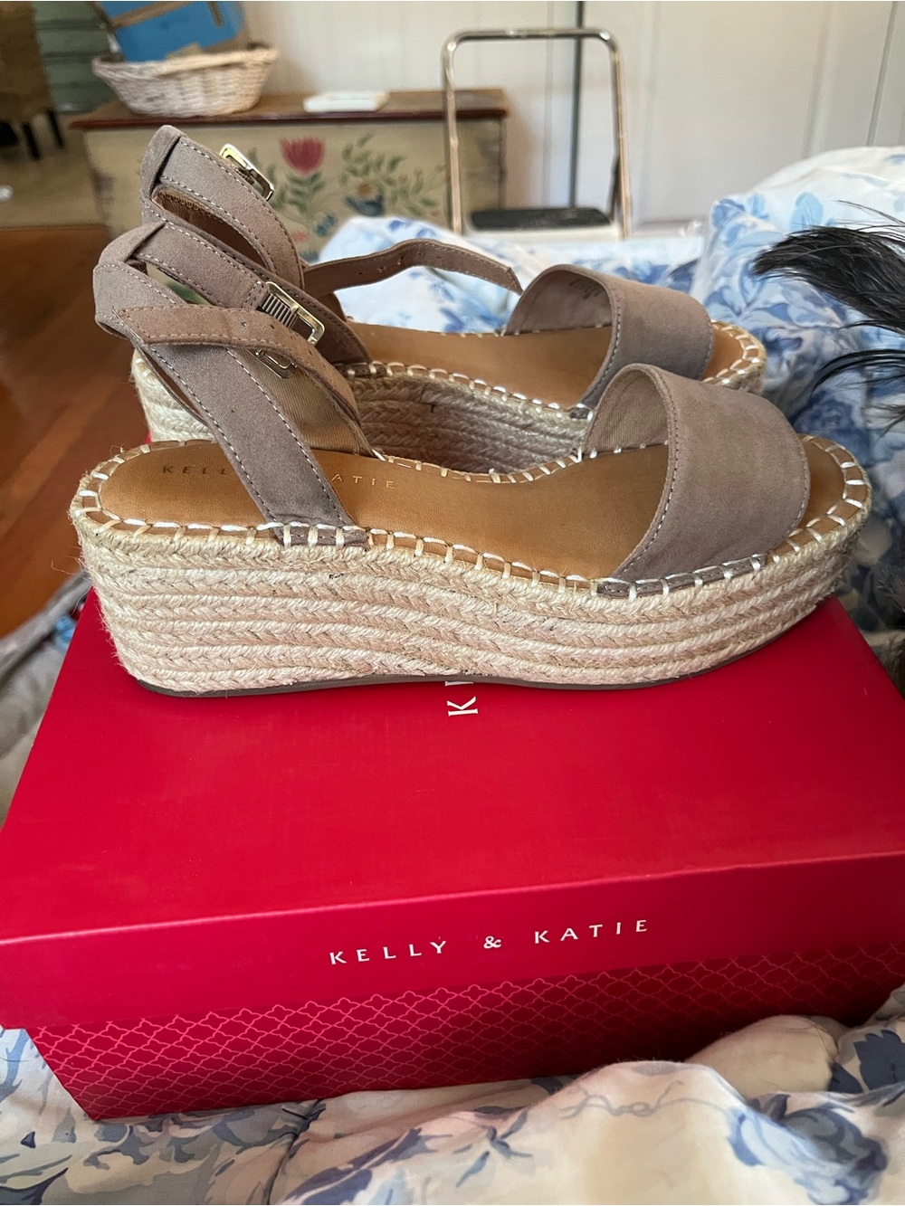 Kelly & Katie Taupe Espadrille Wedge Sandals